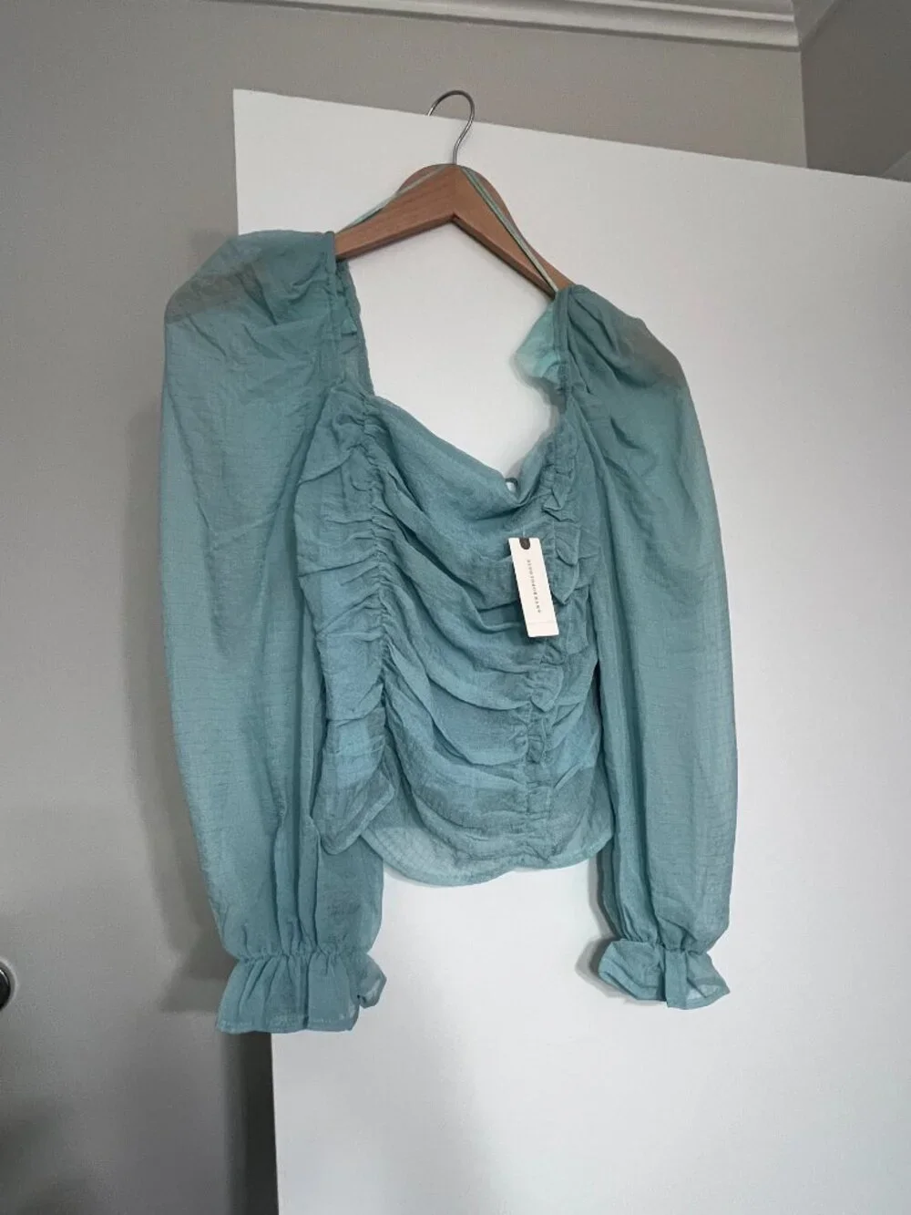 Anthropologie ASTR NWT Aqua Blue Sheer Ruched Blouse - Two Sizes Available